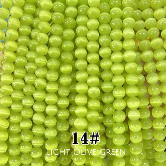 Cat's Eye Round Beads 15" Strand 14# (Light Olive Green)