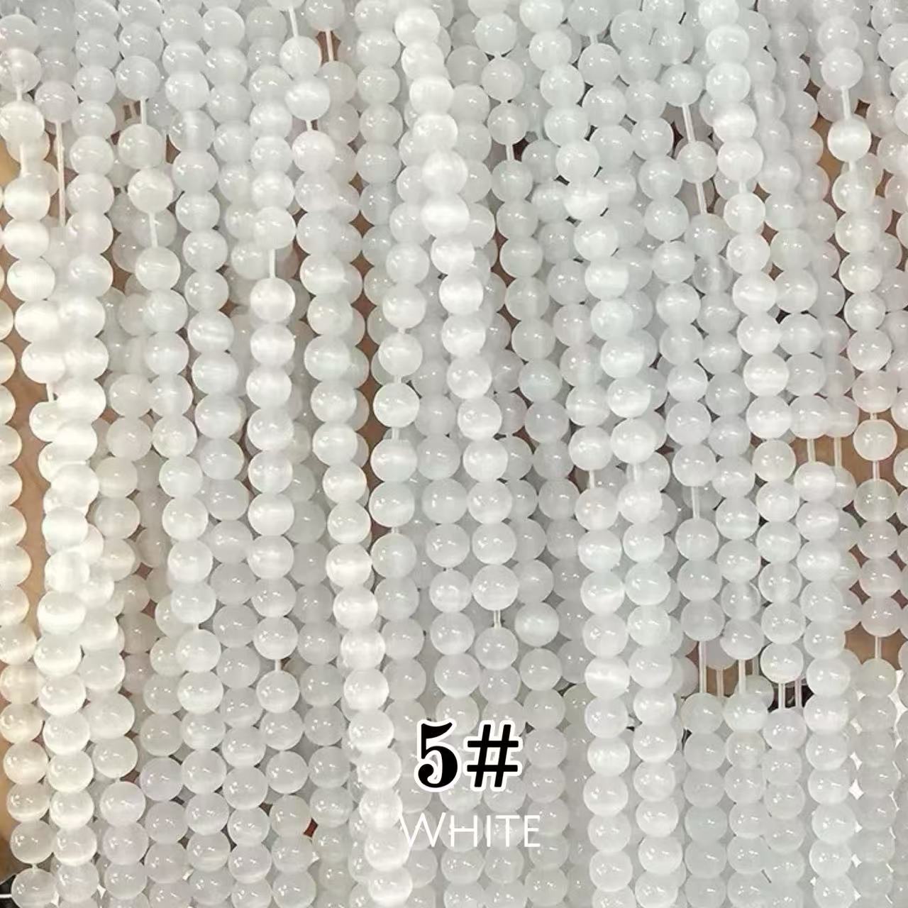 Cat's Eye Round Beads 15" Strand 5# (White)