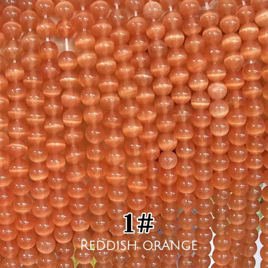 Cat's Eye Round Beads 15" Strand 1# (Reddish Orange)