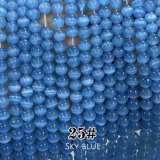 Cat's Eye Round Beads 15" Strand 25# (Sky Blue)
