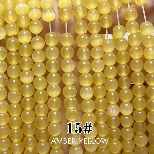 Cat's Eye Round Beads 15" Strand 15# (Amber Yellow)