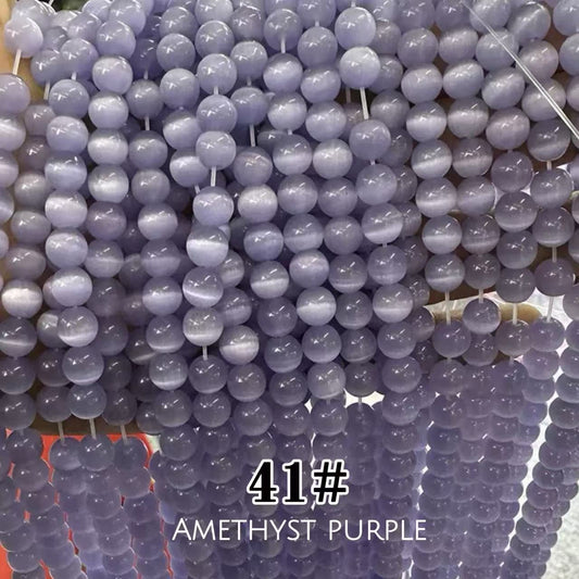 Cat's Eye Round Beads 15" Strand 41# (Amethyst Purple)