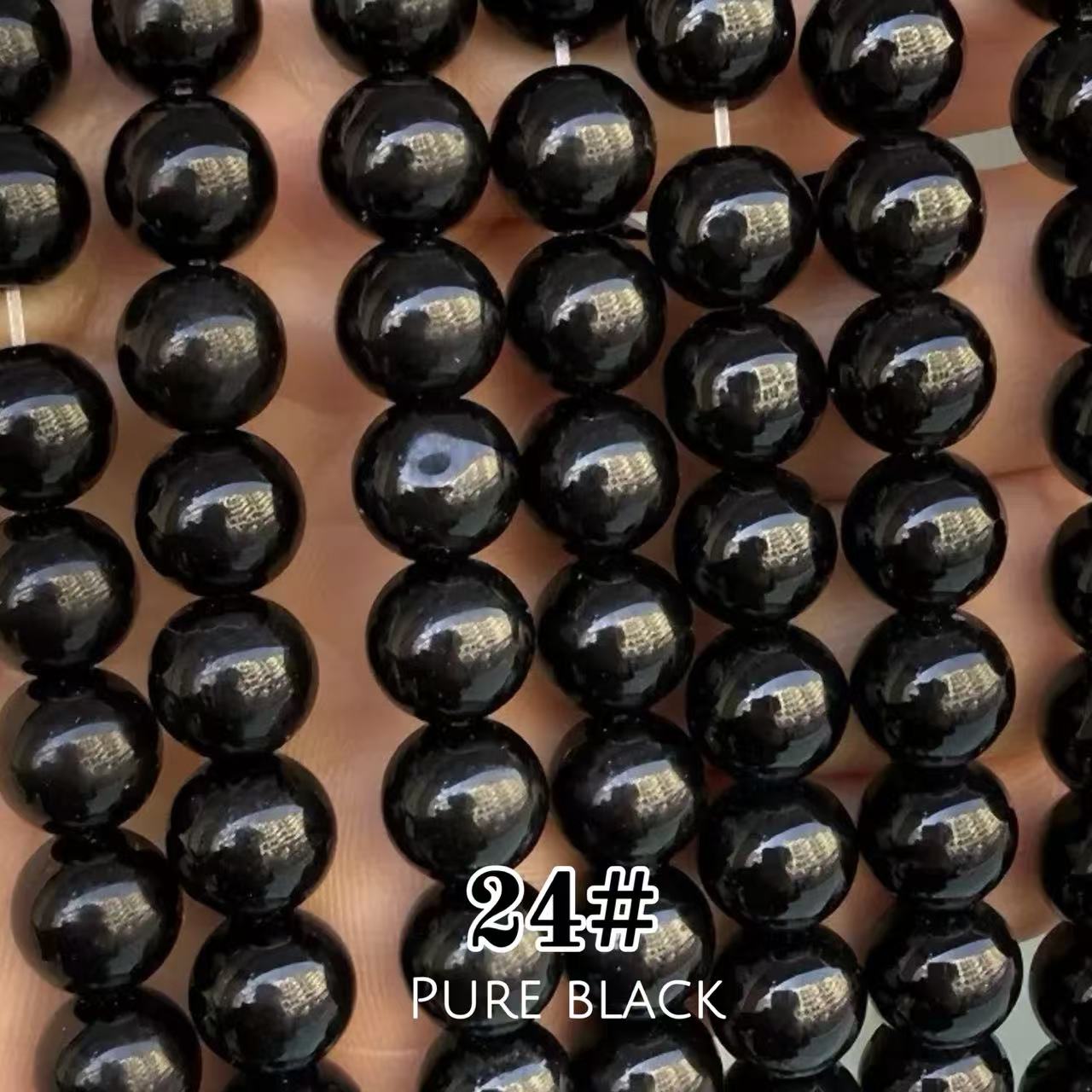 Cat's Eye Round Beads 15" Strand 24# (Pure Black)