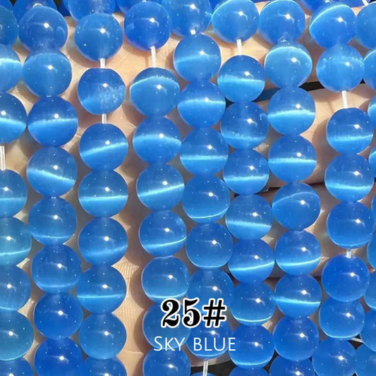 Cat's Eye Round Beads 15" Strand 25# (Sky Blue)