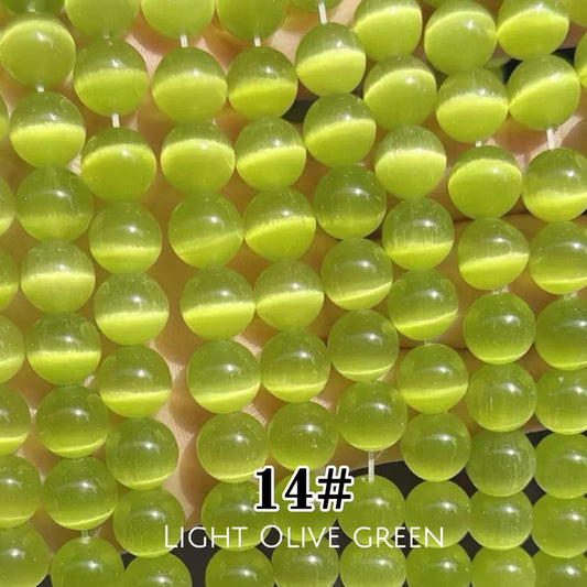 Cat's Eye Round Beads 15" Strand 14# (Light Olive Green)