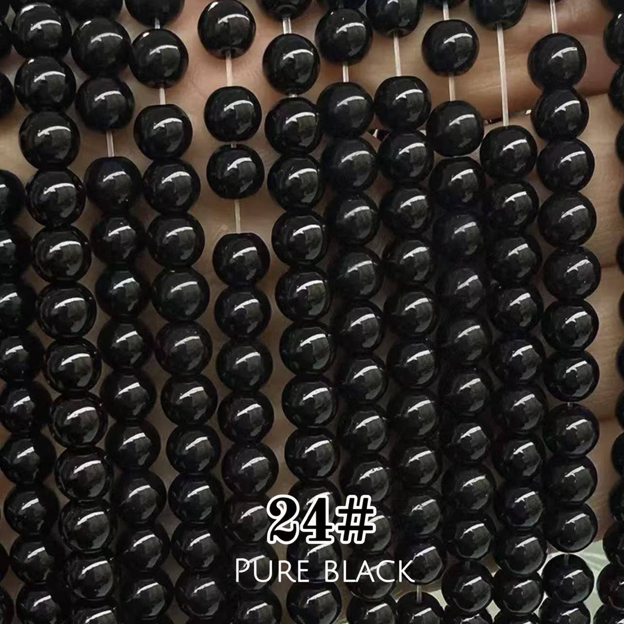Cat's Eye Round Beads 15" Strand 24# (Pure Black)