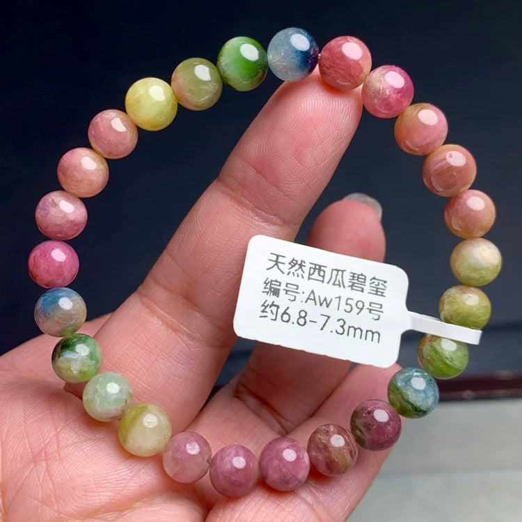 Genuine Natural Grade A Watermelon Tourmaline Bracelet Jewelry Gifts For Her 6mm