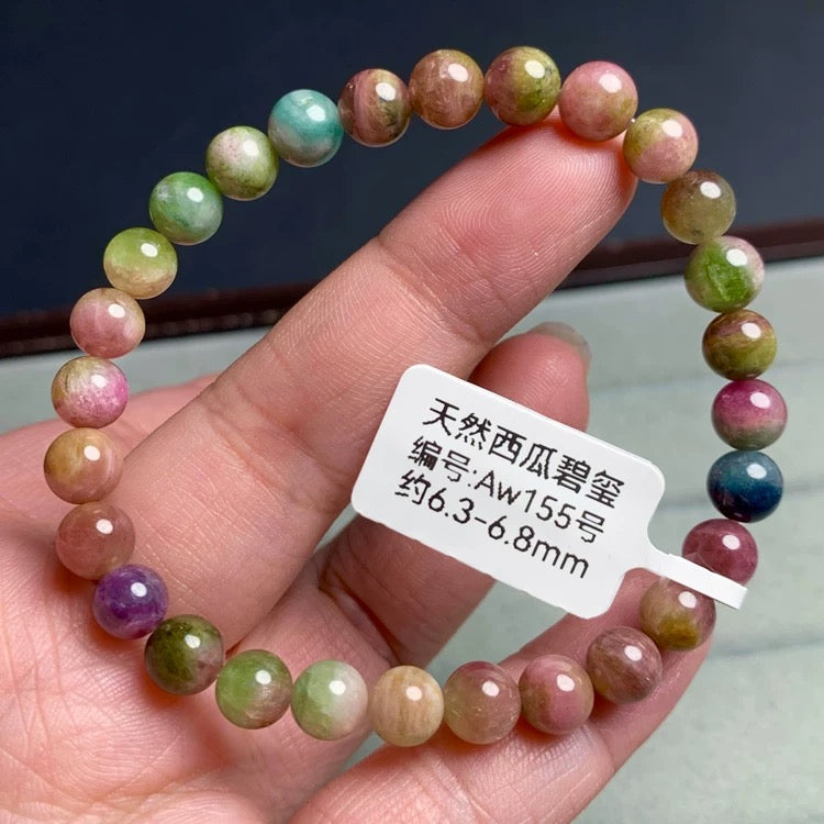 Genuine Natural Grade A Watermelon Tourmaline Bracelet Jewelry Gifts For Her 6mm