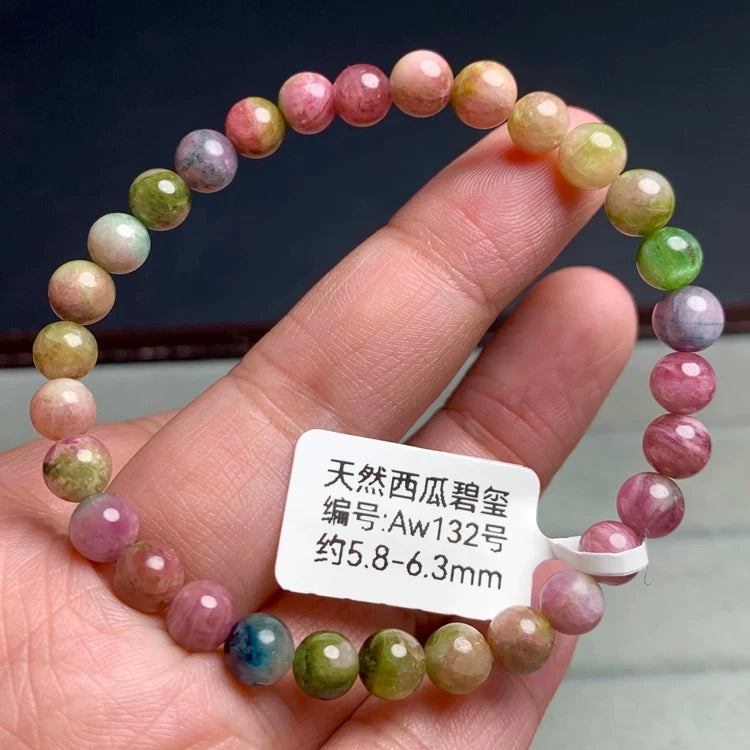 Genuine Natural Grade A Watermelon Tourmaline Bracelet Jewelry Gifts For Her 6mm