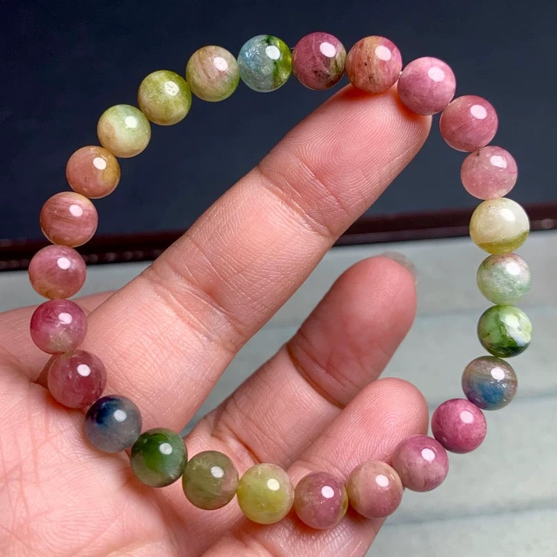 Genuine Natural Grade A Watermelon Tourmaline Bracelet Jewelry Gifts For Her 6mm
