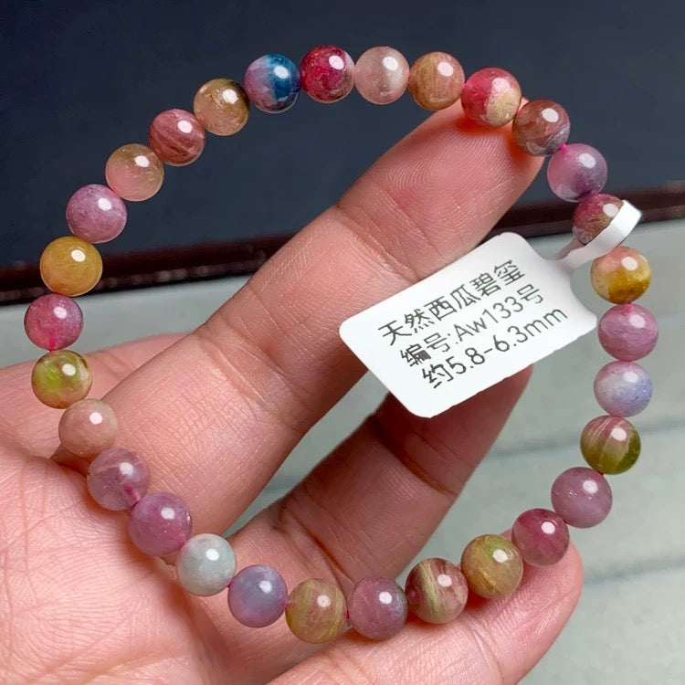 Genuine Natural Grade A Watermelon Tourmaline Bracelet Jewelry Gifts For Her 6mm