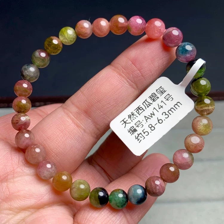 Genuine Natural Grade A Watermelon Tourmaline Bracelet Jewelry Gifts For Her 6mm