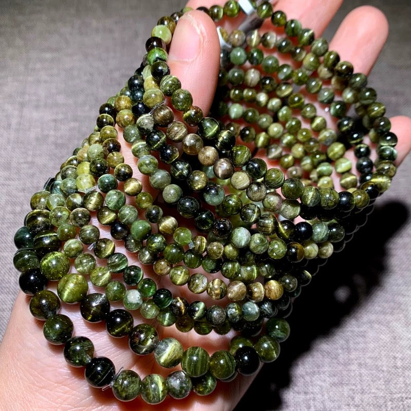 Genuine Natural Grade A Brazilian Cat Eye Tourmaline Bracelet Jewelry Gifts 4mm 6mm