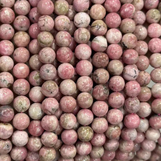 AAA Genuine Natural Peru Pink Rhodonite Gemstone Smooth Round Beads Strand 15"