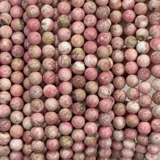 AAA Genuine Natural Peru Pink Rhodonite Gemstone Smooth Round Beads Strand 15"