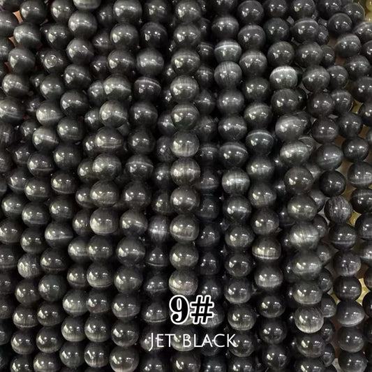 Cat's Eye Round Beads 15" Strand 9# (Jet Black)