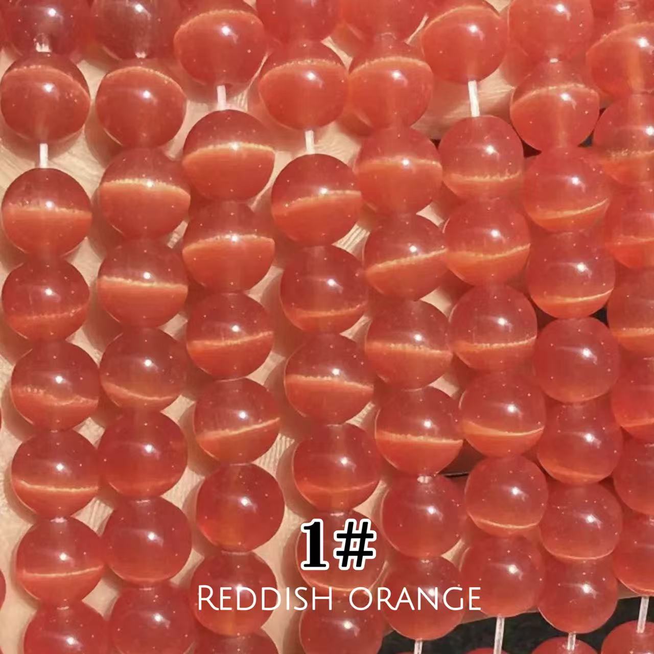 Cat's Eye Round Beads 15" Strand 1# (Reddish Orange)