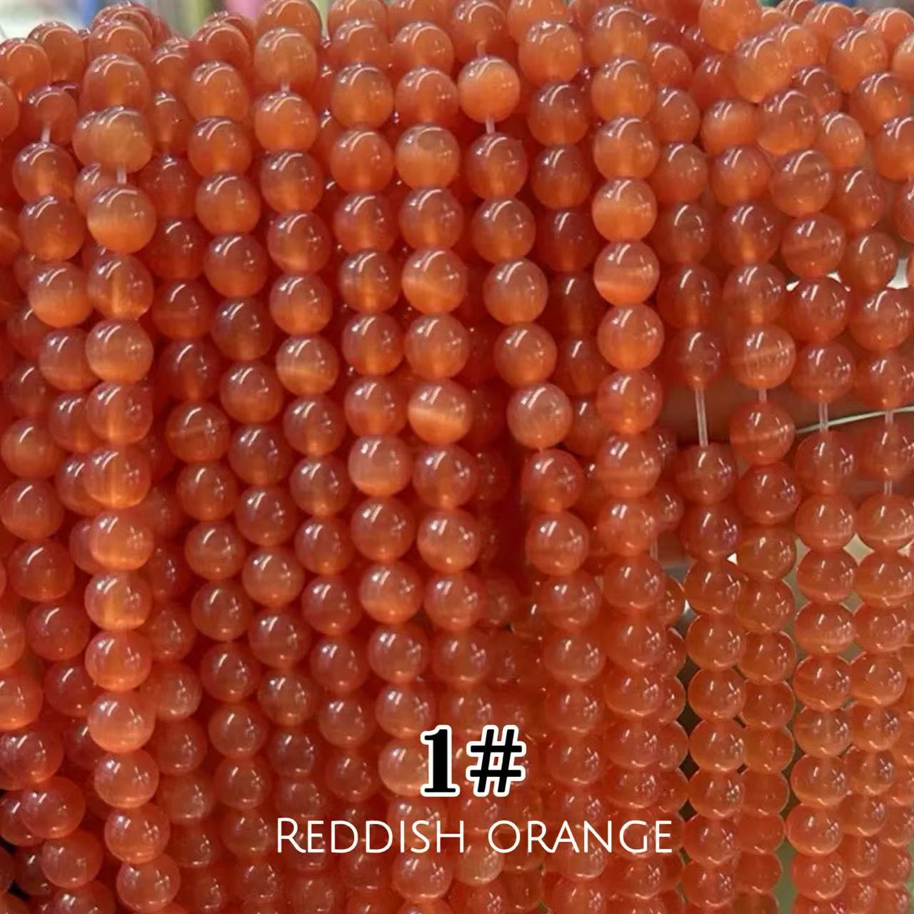Cat's Eye Round Beads 15" Strand 1# (Reddish Orange)