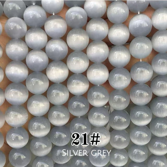 Cat's Eye Round Beads 15" Strand 21# (Silver Grey)
