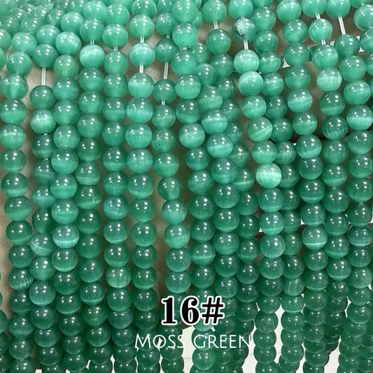 Cat's Eye Round Beads 15" Strand 16# (Moss Green)