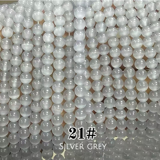Cat's Eye Round Beads 15" Strand 21# (Silver Grey)