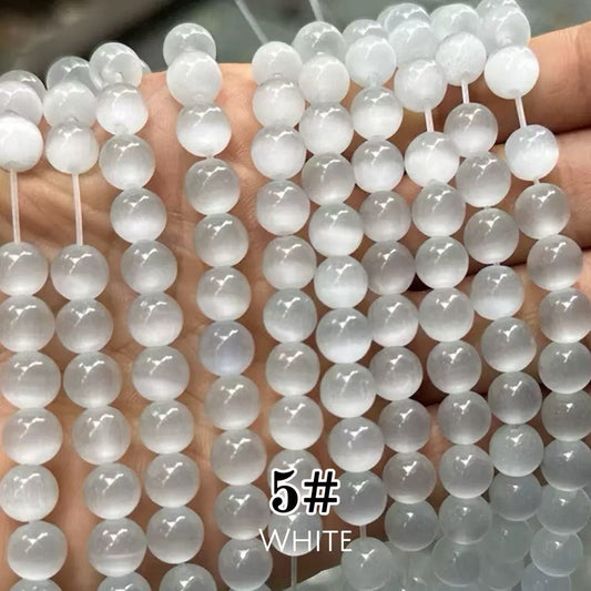 Cat's Eye Round Beads 15" Strand 5# (White)