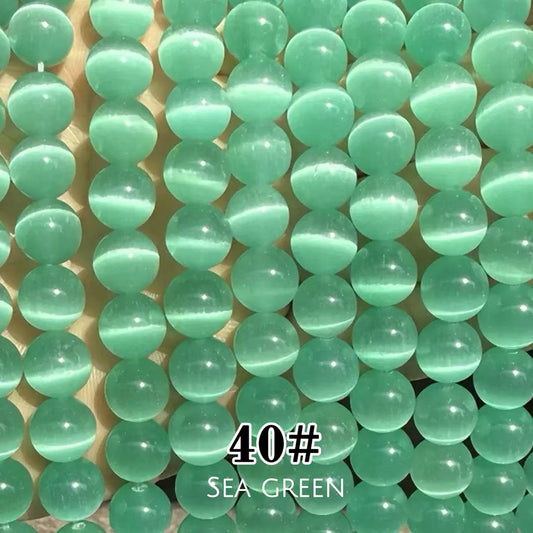 Cat's Eye Round Beads 15" Strand 40# (Sea Green)