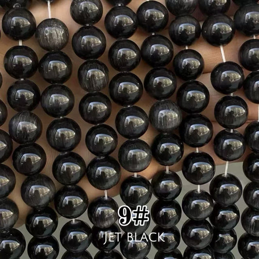 Cat's Eye Round Beads 15" Strand 9# (Jet Black)