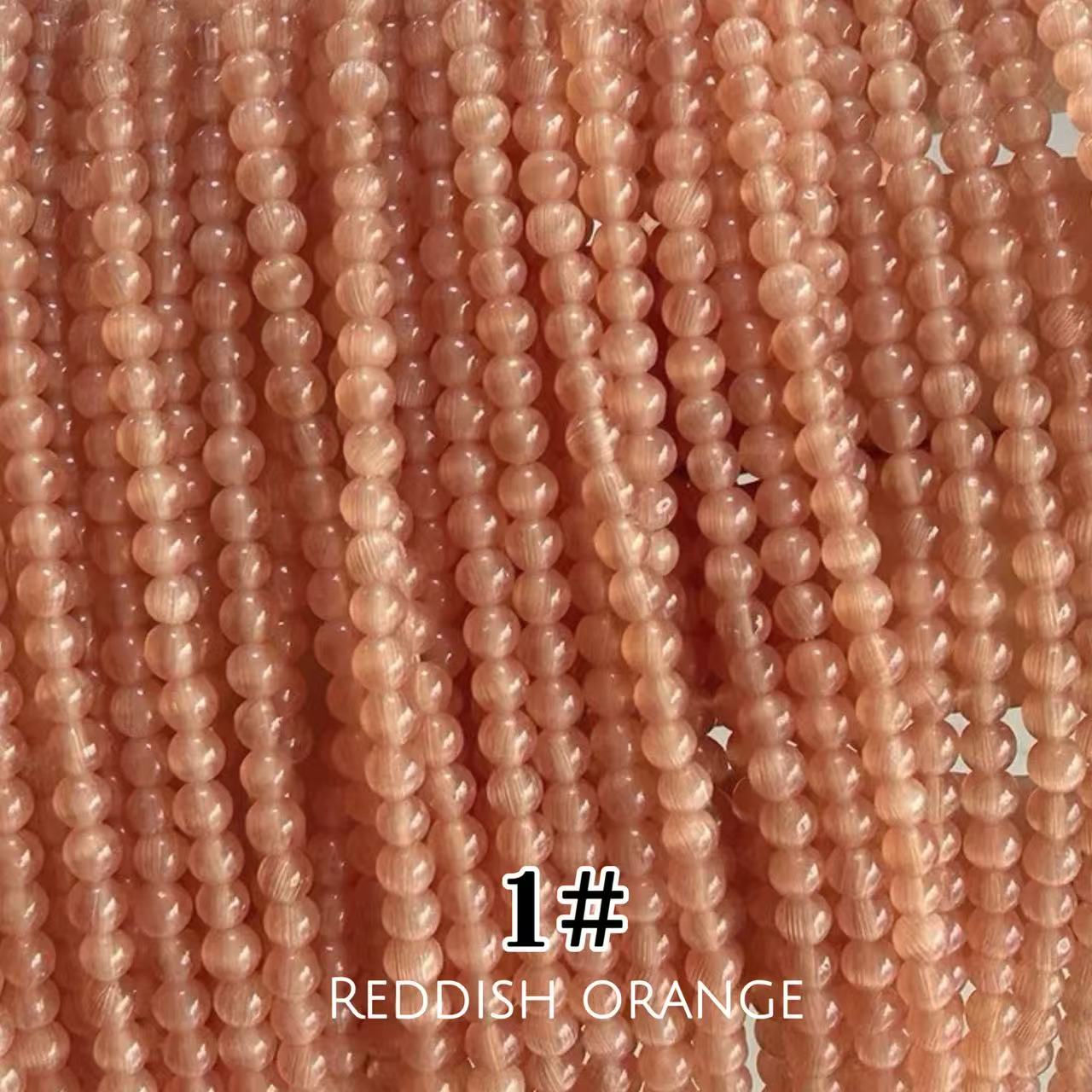 Cat's Eye Round Beads 15" Strand 1# (Reddish Orange)