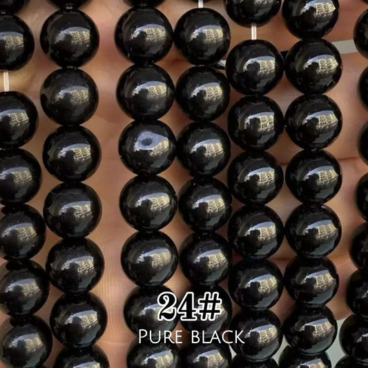 Cat's Eye Round Beads 15" Strand 24# (Pure Black)