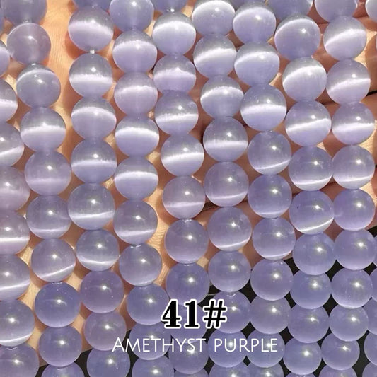 Cat's Eye Round Beads 15" Strand 41# (Amethyst Purple)