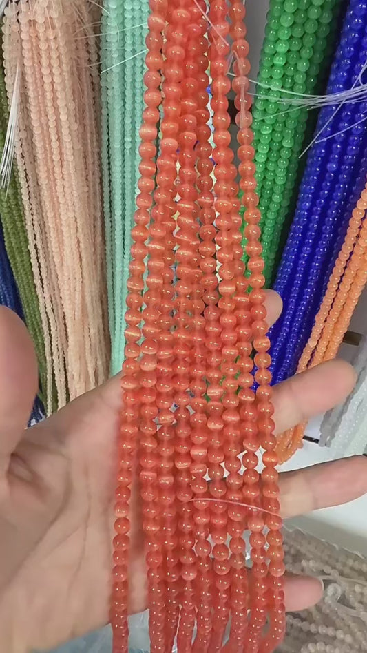 Cat's Eye Round Beads 15" Strand 45# (Light Light Champagne)